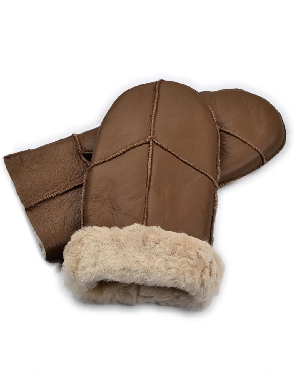 Women’s Brown Leather Shearling Mittens